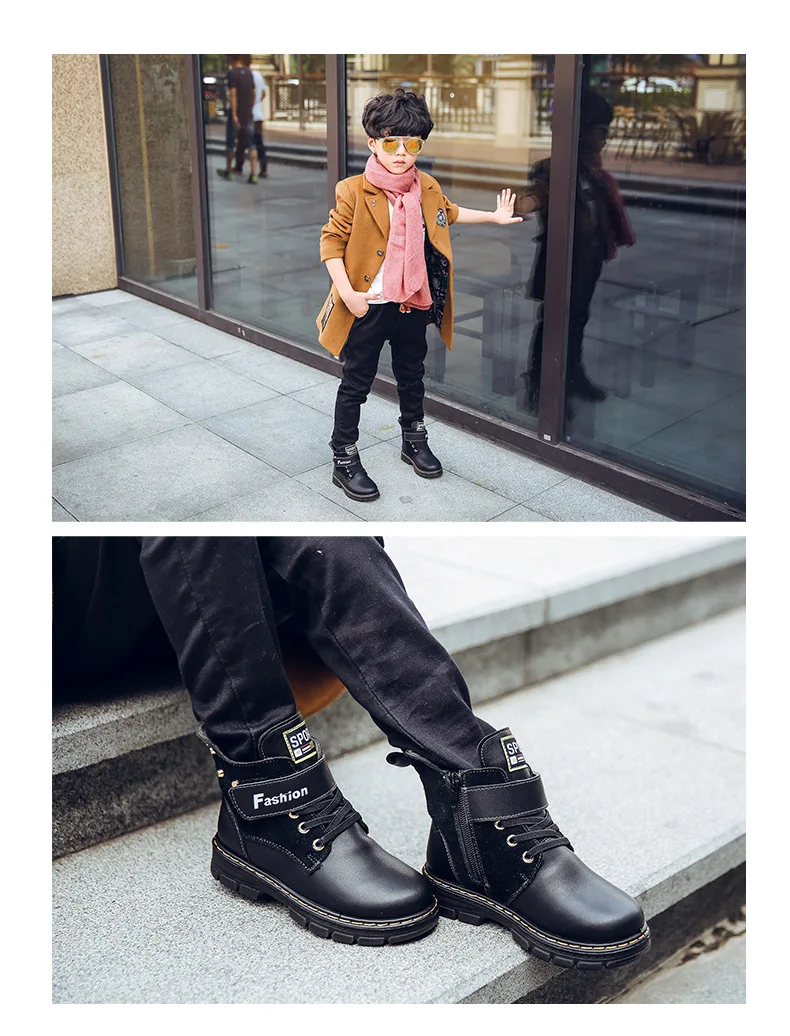 NEW Girls Martin Boots Boys Shoes botte enfant fille PU Leather Children Boots Fashion Toddler Kids Boots Warm Winter Boots