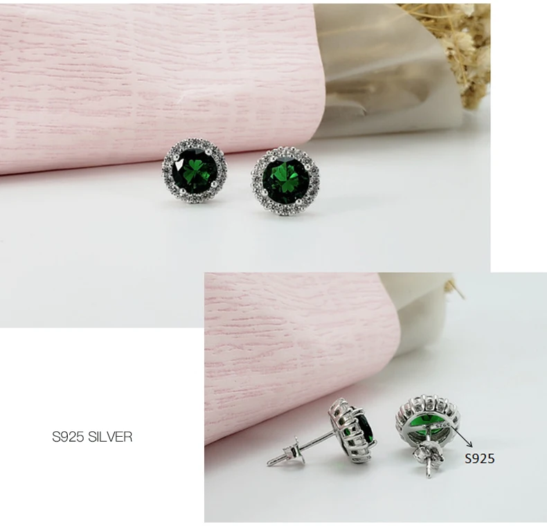 SA SILVERAGE, 925 пробы, серебро, зеленый/красный кристалл, Круглый Кулон, ожерелья, серьги-гвоздики, свадебные кольца, ювелирный набор из 3 предметов