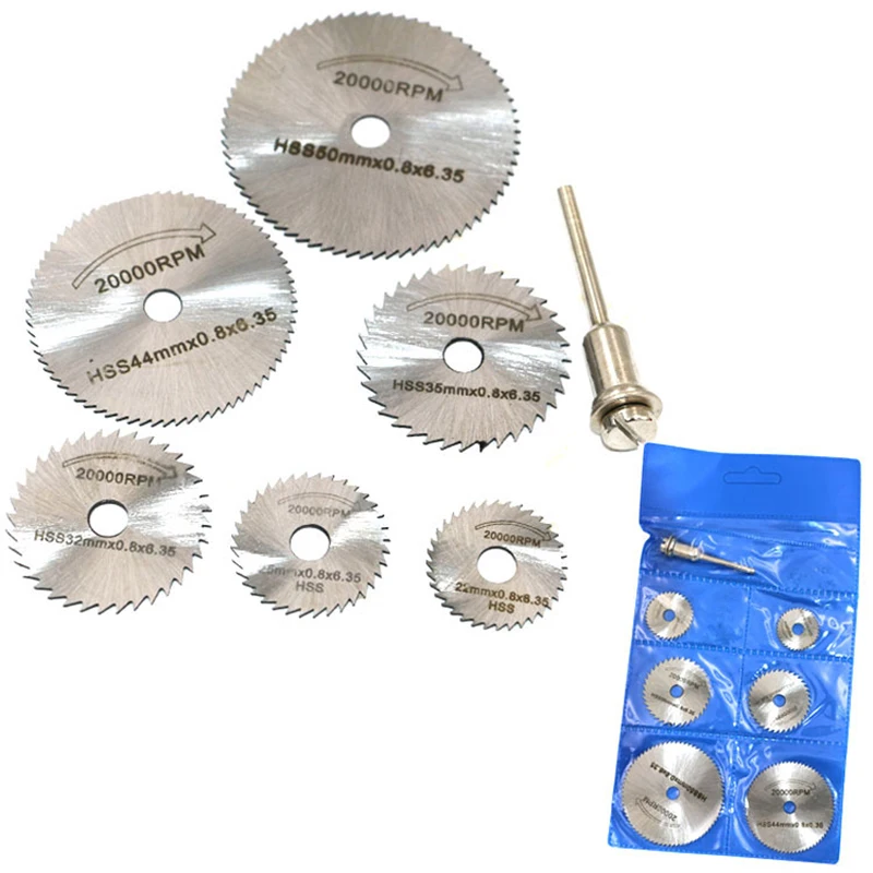 

6pcs HSS Circular Saw Blade Rotary Tool For Metal Cutter Power Tool Set Wood Cutting Discs Drill Mandrel