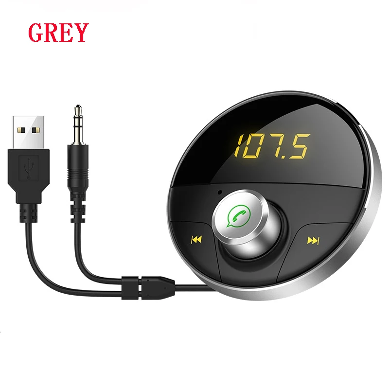 JINSERTA Bluetooth FM модулятор Автомобильный mp3 плеер Громкая связь Аудио AUX Выход SD TF карта беспроводной fm-передатчик двойной USB - Название цвета: Серый