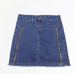 2018 Для женщин карандаш Джинсовые юбки XS-8XL двойная молния джинсовая юбка Для женщин Высокая Талия опрятный большой Размеры STRETCH SLIM Короткие