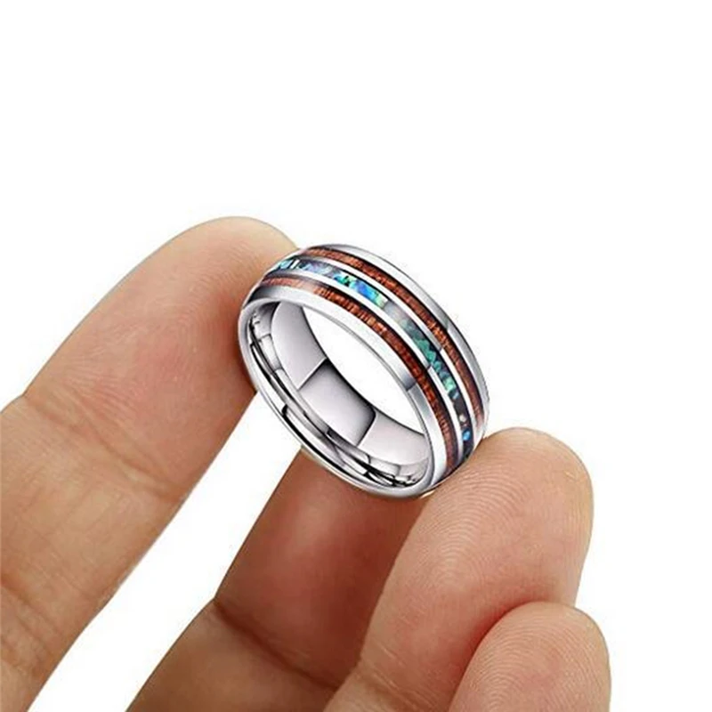 

Creative Wood And Abalone Shell Tungsten Carbide Rings For Man Jewelry Wedding Engagement Gifts