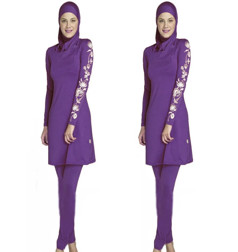 3 шт., мусульманский купальный костюм большого размера, Женская консервативная одежда для плавания, исламское пляжное платье, одежда для купания, серфинга, спортивные бикини, S-6XL - Цвет: Purple