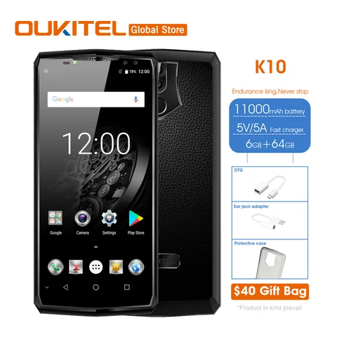 OUKITEL K10 K12 Waterdrop 6 3  FHD  Android 9 0 1080 2340 16MP Smartphone 6GB 64GB Face 10000mAh 5V 6A OTG NFC Mobile Phone