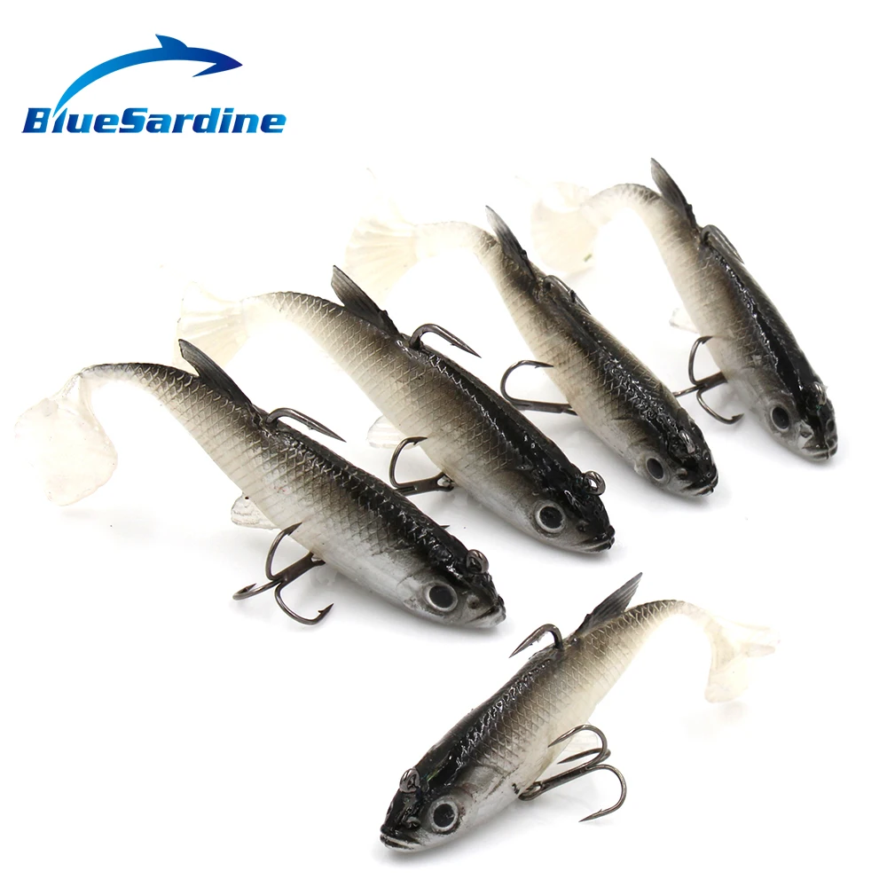 BlueSardine 5PCS 8CM 14G Soft Lures Fishing Soft Baits with Hooks Plastic Fish Isca Artificial Pesca Fishing Tackle