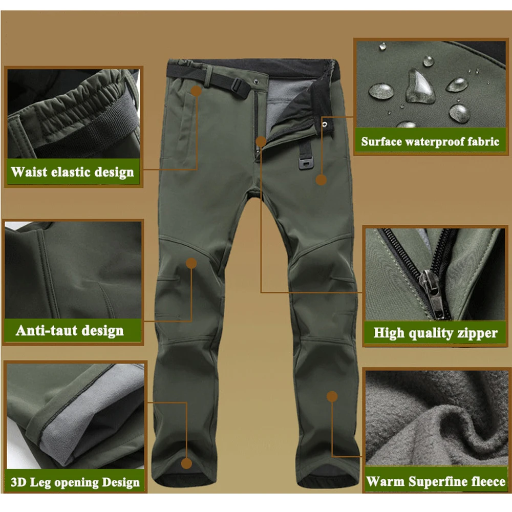 Facecozy hombres de senderismo y Camping pantalones femeninos al aire libre Pantolon pesca softshell pantalones impermeable senderismo esquí dolores