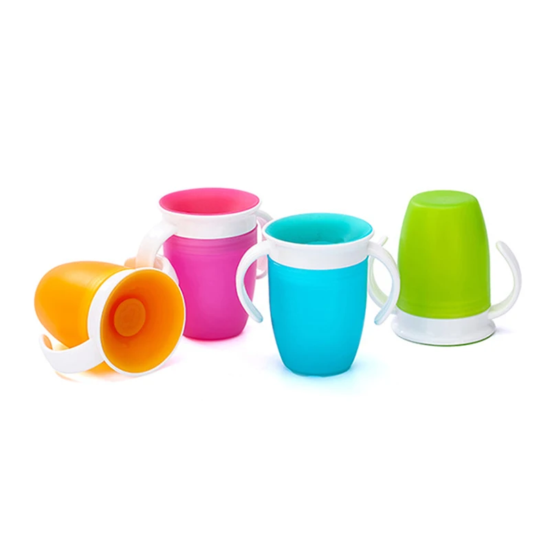 

360 Degrees Can Be Rotated Baby Learning Drinking Cup With Handles Flip Lid Infant Training Leakproof Water Bottles CL5677