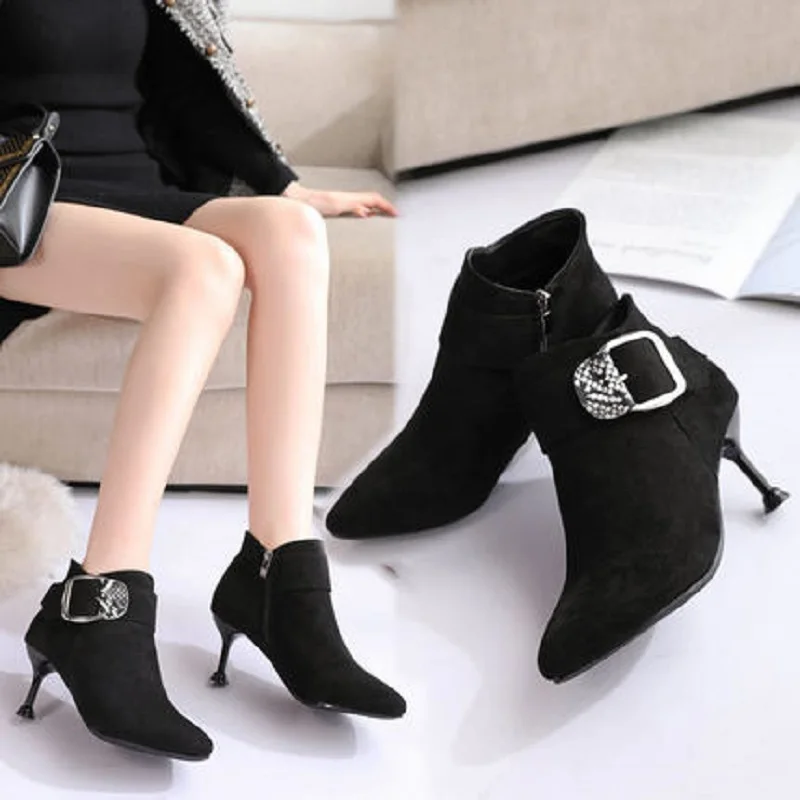 

British wind Martin boots women's boots 2018 autumn new short boots stiletto pointed high heels winter women's shoes