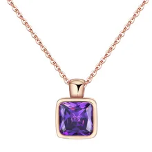Новая Мода розовое золото цвет подвеска квадратной формы ожерелье Фиолетовый Кристалл Циркон двойной стерео ожерелье для женщин ювелирные изделия подарок