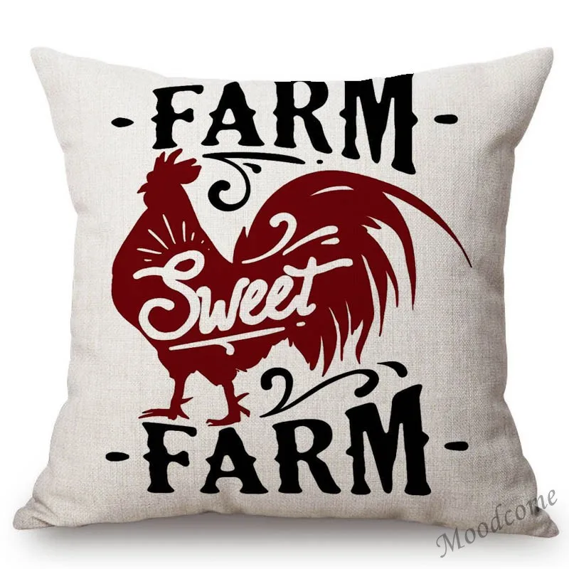 Nordic Farm Animals Sweet Farm Life Rule Principle Letter Art Sofa Throw Pillow Case Retro Cotton Linen Car Pillow Cushion Cover