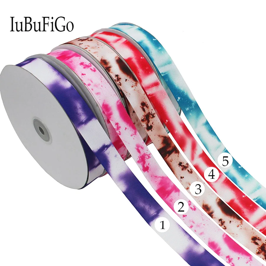 

IuBuFiGo ribbon 7/8" Gradient color Printed Grosgrain ribbon 22mm ribbons DIY Handmade Tape