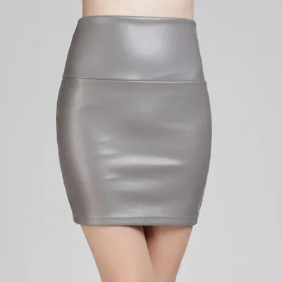 Новинка, летняя женская юбка из искусственной кожи ярких цветов с высокой талией, Флисовая теплая Сексуальная мини-юбка-карандаш, облегающая эластичная юбка - Цвет: gray