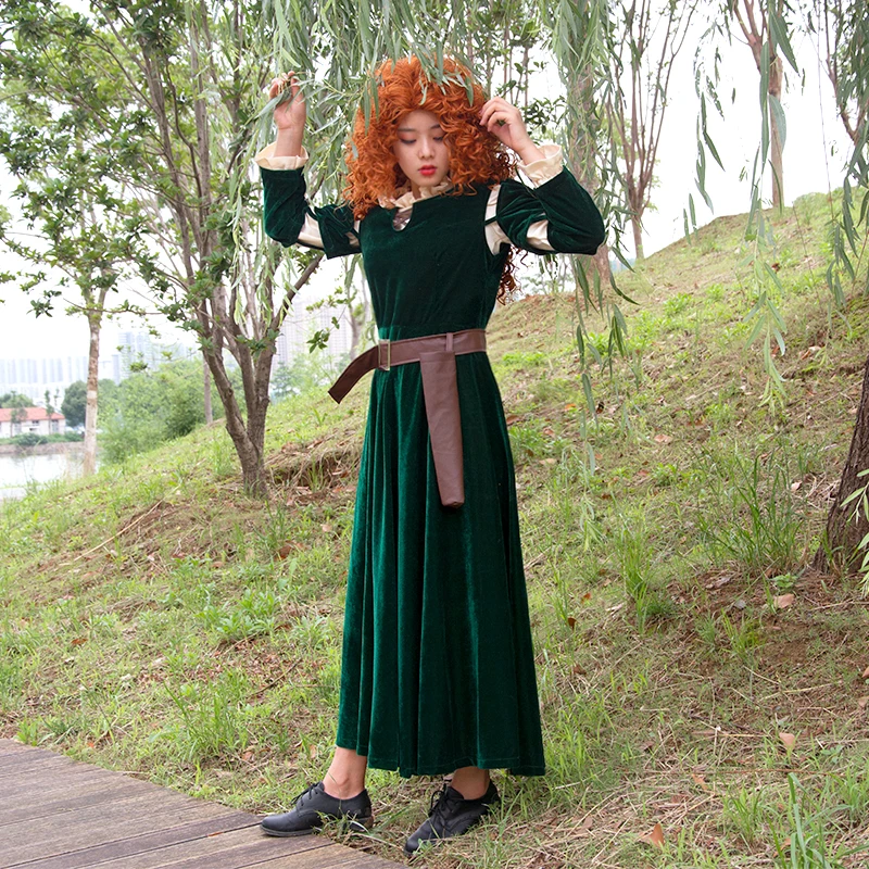 

Brave Merida Dresses Princess Merida Cosplay Costume Lady Cartoon Anime Dress Uniform Merida Wig Fashion Girl Lolita Dress