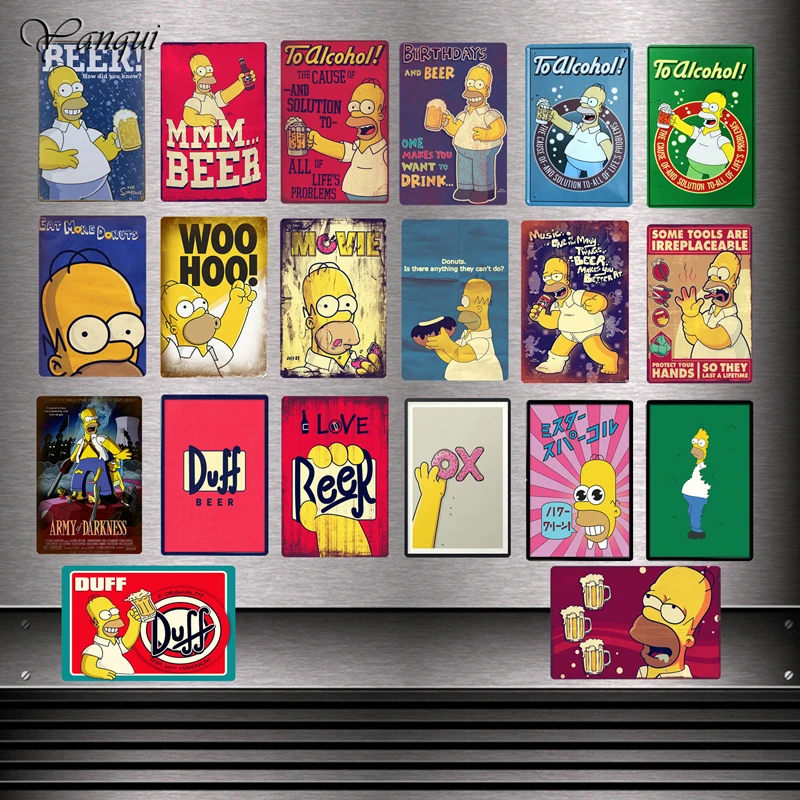 

Duff Beer To Alcohol Customized Metal Signs The Simpsons Poster Eat More Donuts Wall Sticker Vintage Home Decorations YQZ080