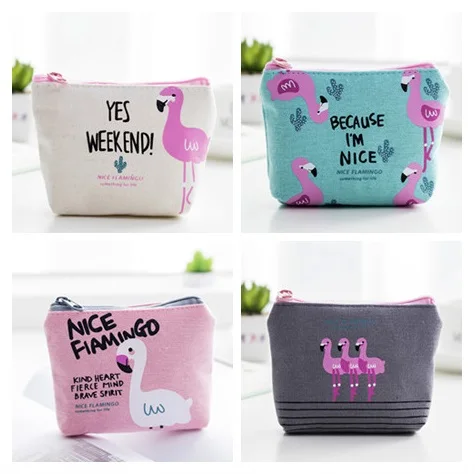 Мультфильм Фламинго холст портмоне на молнии бумажник 12*10 см держатель для карт наличные сумка для женщин подарок 4 цвета