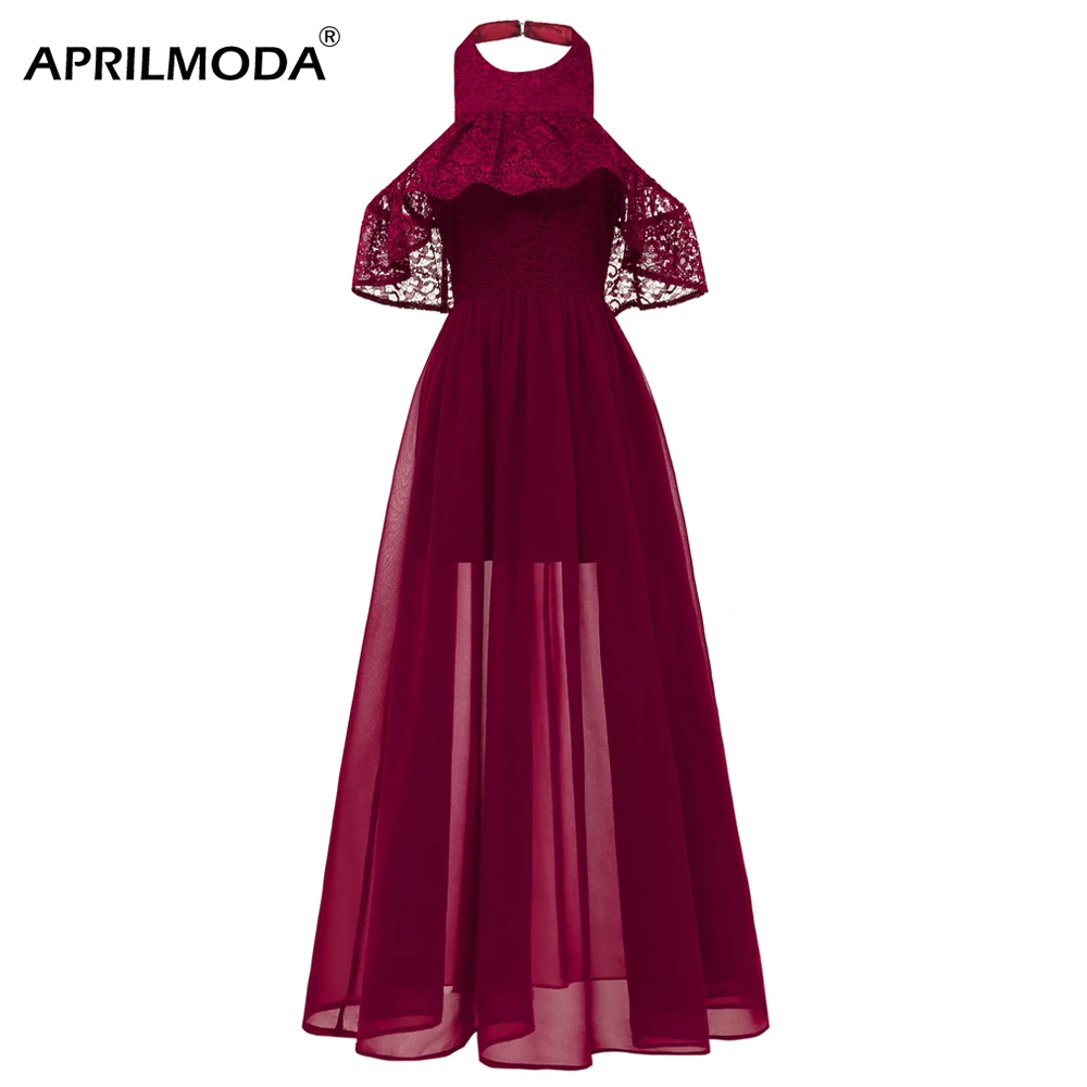 

Floor Length Long Maxi Party Dress Navy Blue Dark Red Pink Robe De Bal Longue Chiffon Junior Lace Halter Party Vestido De Festa