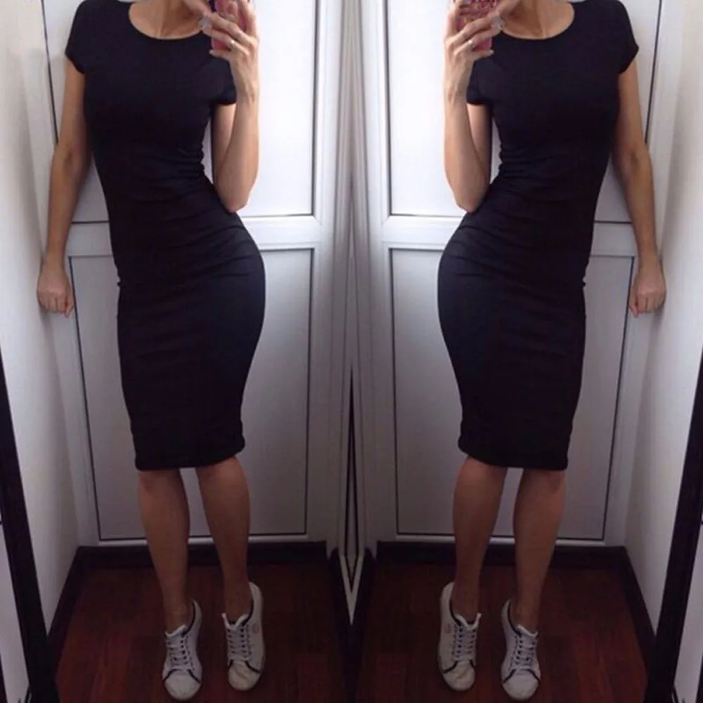 

Sexy Dress Summer Women Black Basic Bodycon Sundress Stretchy Robe Femme Womens Dress Vestido Short Sleeve Slim Bodycon Dress