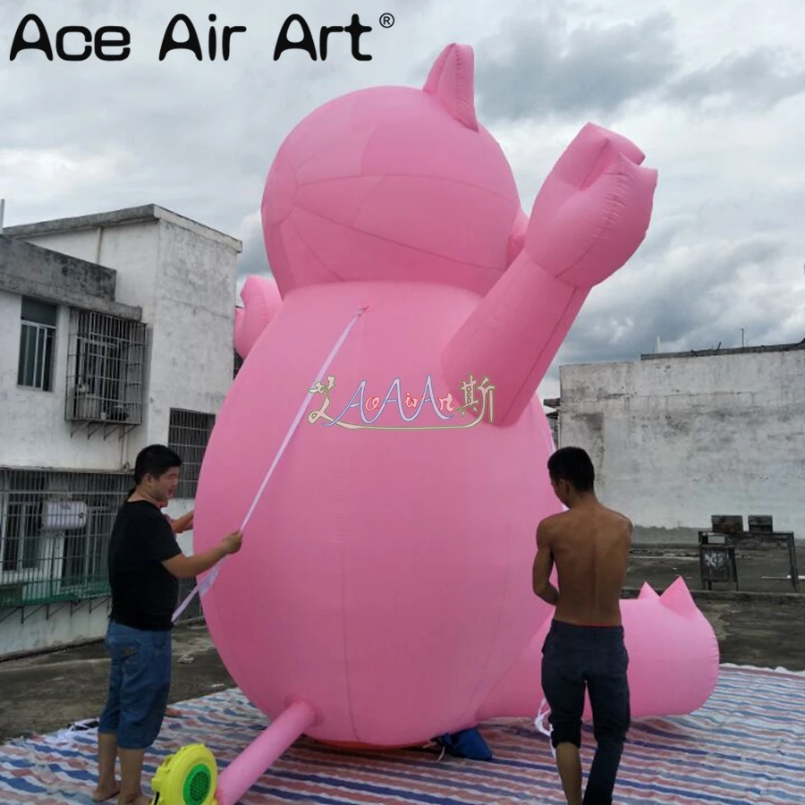  Charming naive huge pink sitting inflatable pig with hands up cartoon animal replica for advertisin