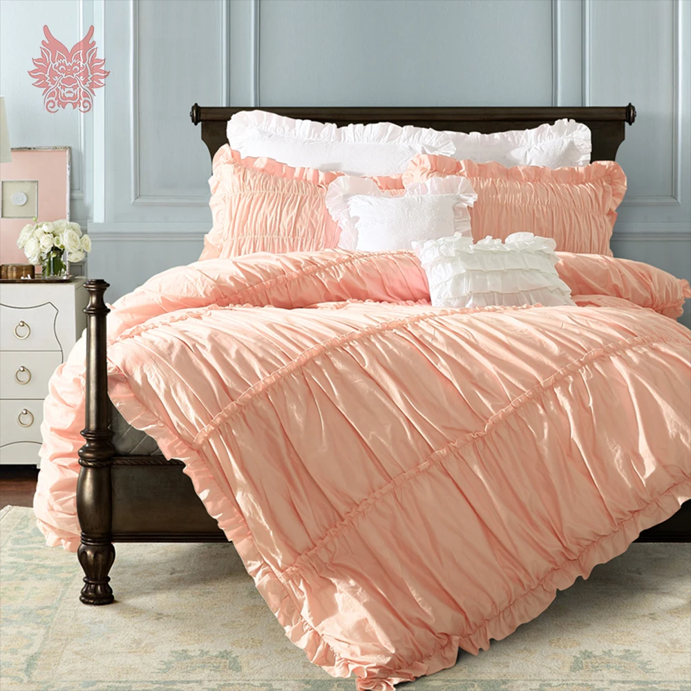 

Princess palace purfle decor bedding set pink grey white solid 100% pure cotton duvet comforter cover set ropa de cama SP4129