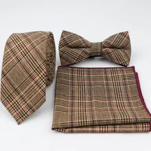 Толстый хлопчатобумажный галстук набор для мужчин тонкий галстук бабочка платок Papillon плед Свадебные банты галстук Corbatas