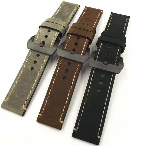 

Wholesale 10PCS/lot 20MM 22MM 24MM 26MM genuine leather Crazy horse leather Watch band watch strap man watch straps black buckle