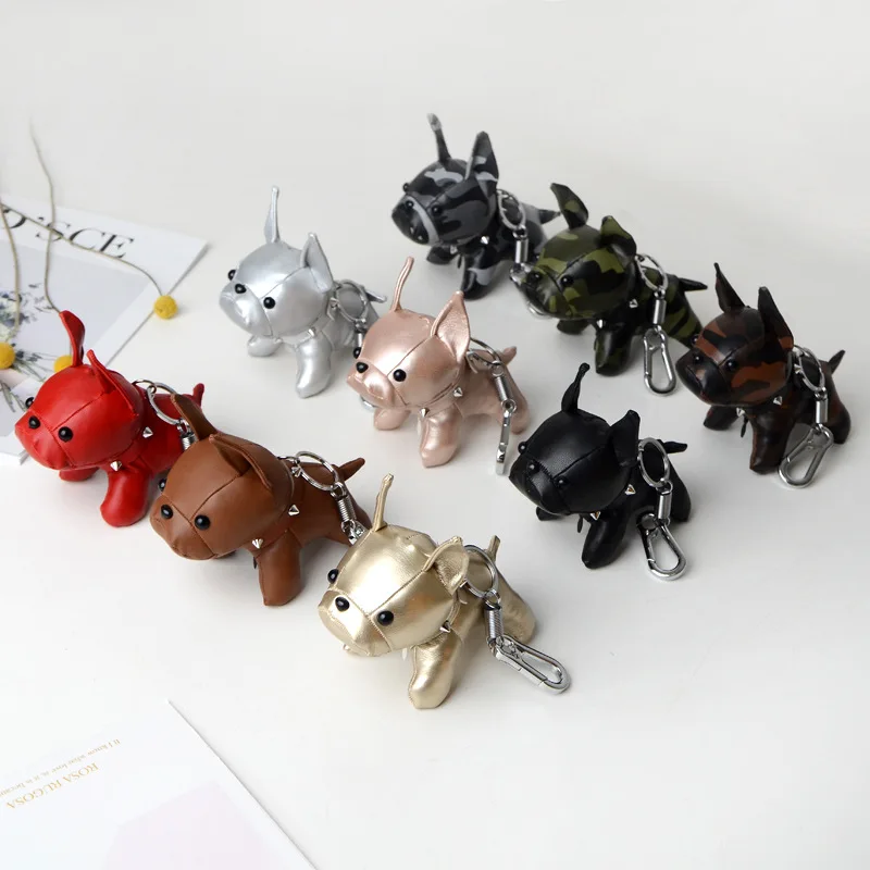 

Bulldog Keychain Pu Leather Animal Dog Keyring Holder Bag Charm Punk Style Trinket Chaveiros Bulldog Bag Accessories Gift Car