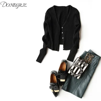 

2019Autumn Short Knitted Cardigan Jacket Women Female Coat Button Up Slim Sweater Knitwear