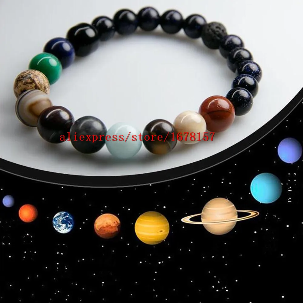 

top customized blockbuster movie Planetary Sky Blue Sandstone Natural Stone Beads Galaxy Planets Solar System Bracelet Bangle