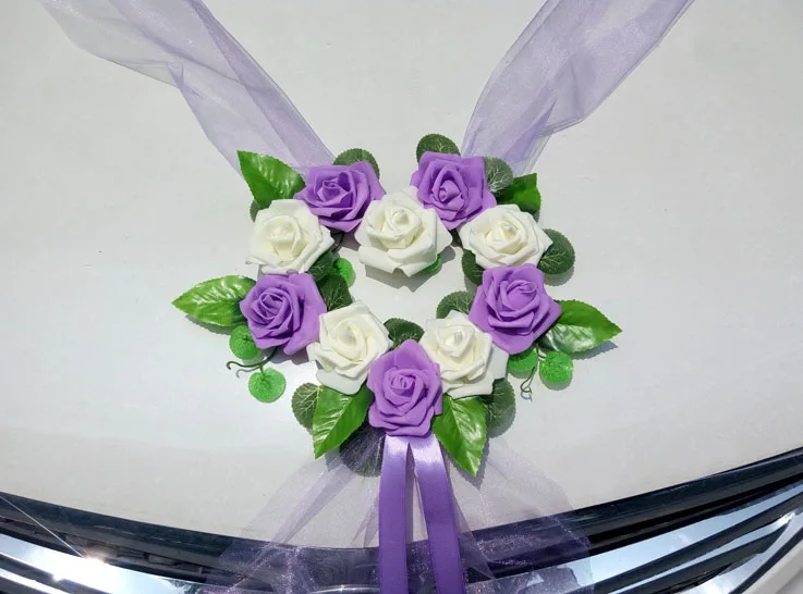 Романтическое украшение в форме сердца для свадебного автомобиля, набор цветов, свадебное декоративное моделирование автомобиля, свадебные цветы из ПЭ роз