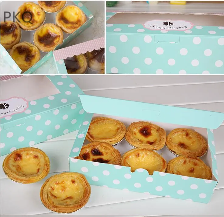 

50pcs Dot pattern paper box for packaging biscuits cake box with plastic pvc window kraft paper Pastries Cupcake Box Carton