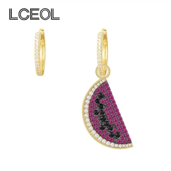 

LCEOL Monaco Jewelry New Fruits Design AAA Zircon Asymmetric Watermelon Earrings for Women Zircon Jewelry Dropshipping