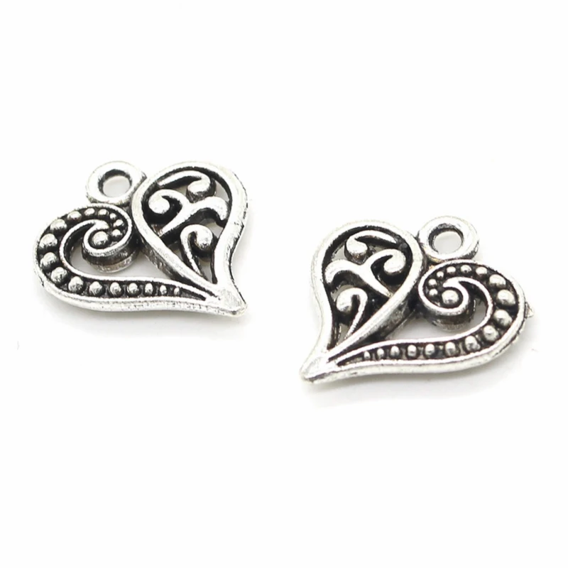 REGELIN 15*14mm 50pcs/lot Antique gold/silver/Bronze Hearts Love Shape Charms Small Metal Leaf DIY Jewelry Findings Accessories