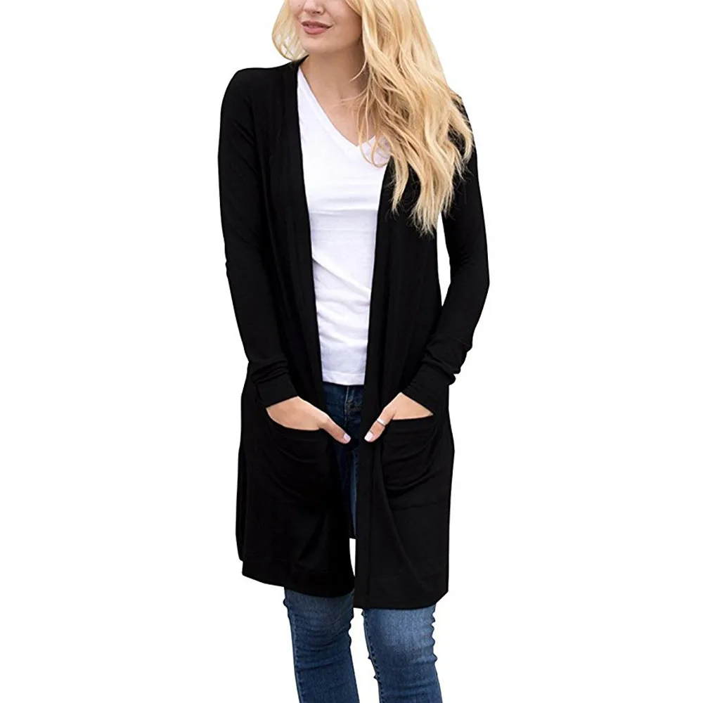 

Women Long Sleeve Open Front Loose Pocket Causal Lightweight Kimono Cardigan Elegant Long Slim Winter Jacket Coat veste femme A8