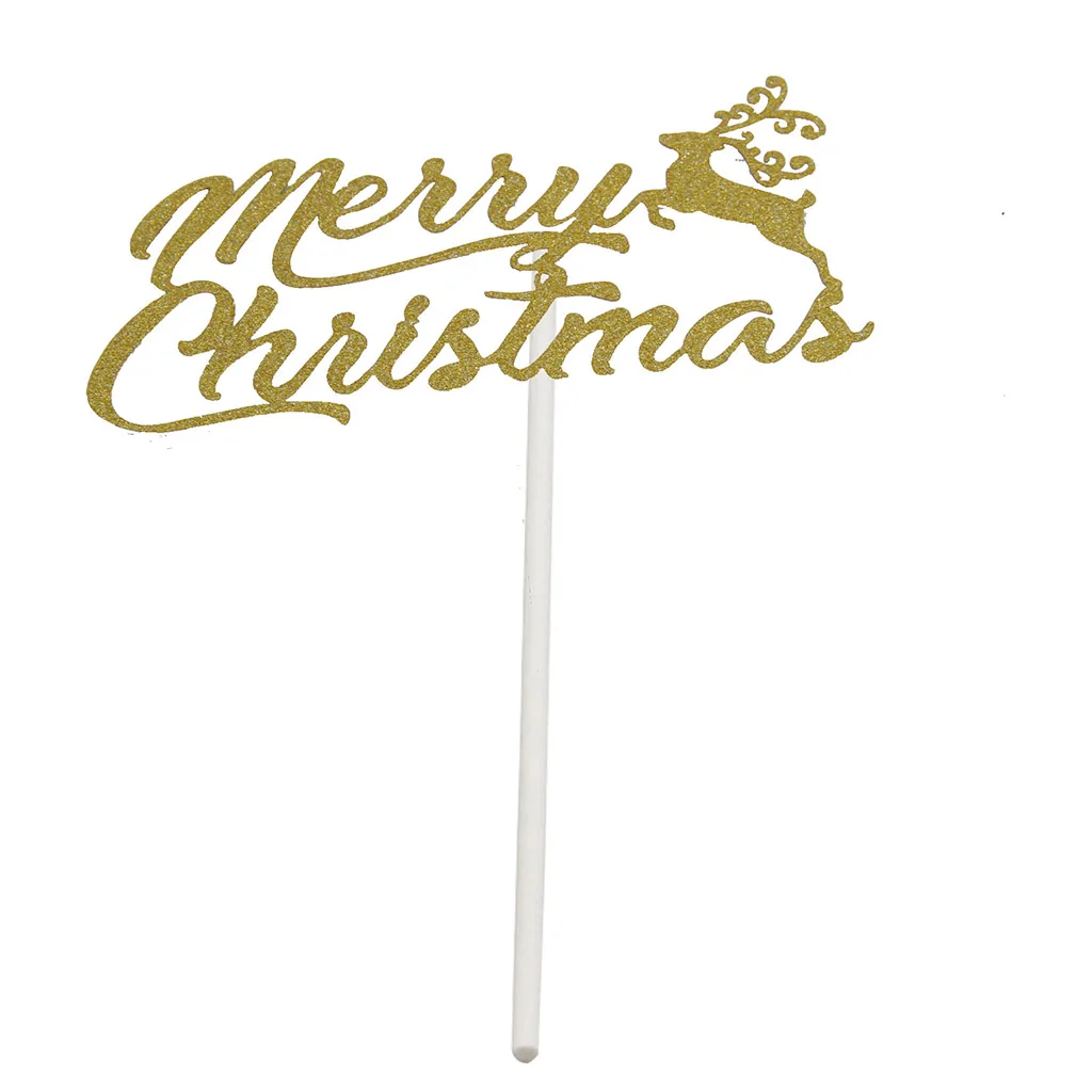 10pcs Merry Christmas Deer Elk Celebration Wedding Cake Topper Cupcake Inserts Reception Decoration Toppers 