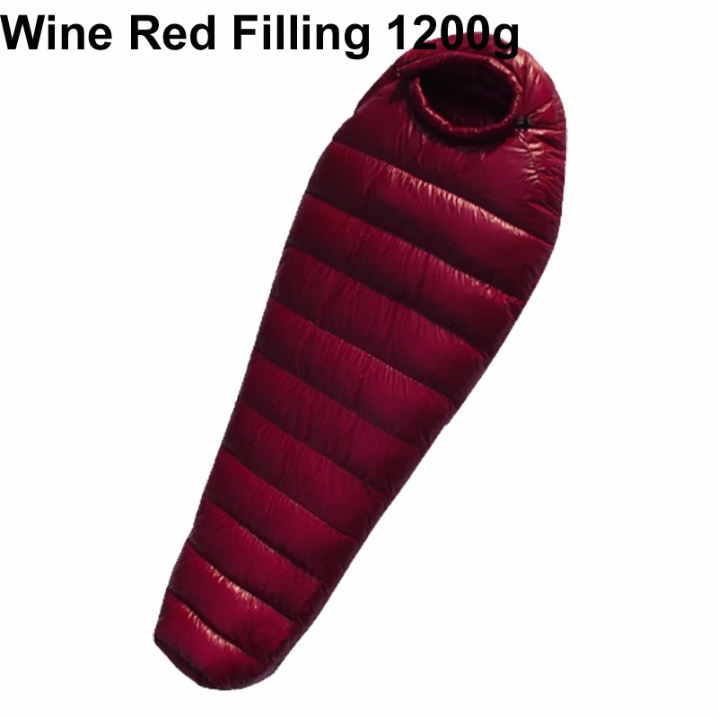 Зимний спальный мешок на гусином пуху для взрослых, для кемпинга, походов, водонепроницаемый спальный мешок на гусином пуху, зимний - Цвет: Wine Red 1200g
