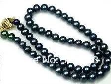 

lady's Jewellery gift Charming! Genuine 8-9mm Black Akoya Cultured Pearl Necklace 18" hook.shipping Free