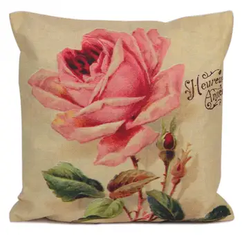 

American Gray Decorative Cushion Covers Rose Cushion Cover Spring Flower Throw Rose Linen Cotton Bedroom Sofa Decor Gift