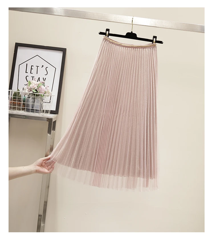 Летняя сетчатая юбка розовая черная модная плиссированная юбка женская одежда