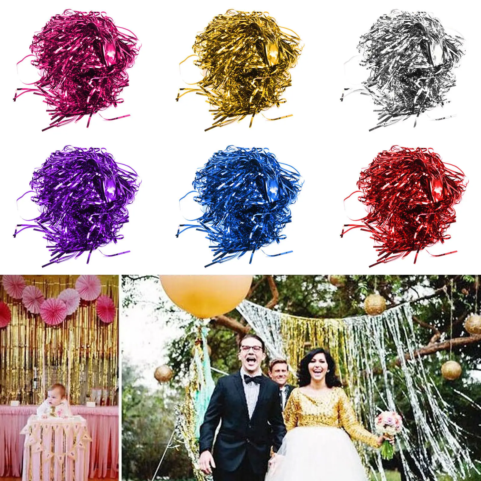 

5X Shimmer Foil Decor Glitter Tinsel Metallic Backdrop Curtain Wedding Party Happy Birthday Confetti Streamers Party Decoration
