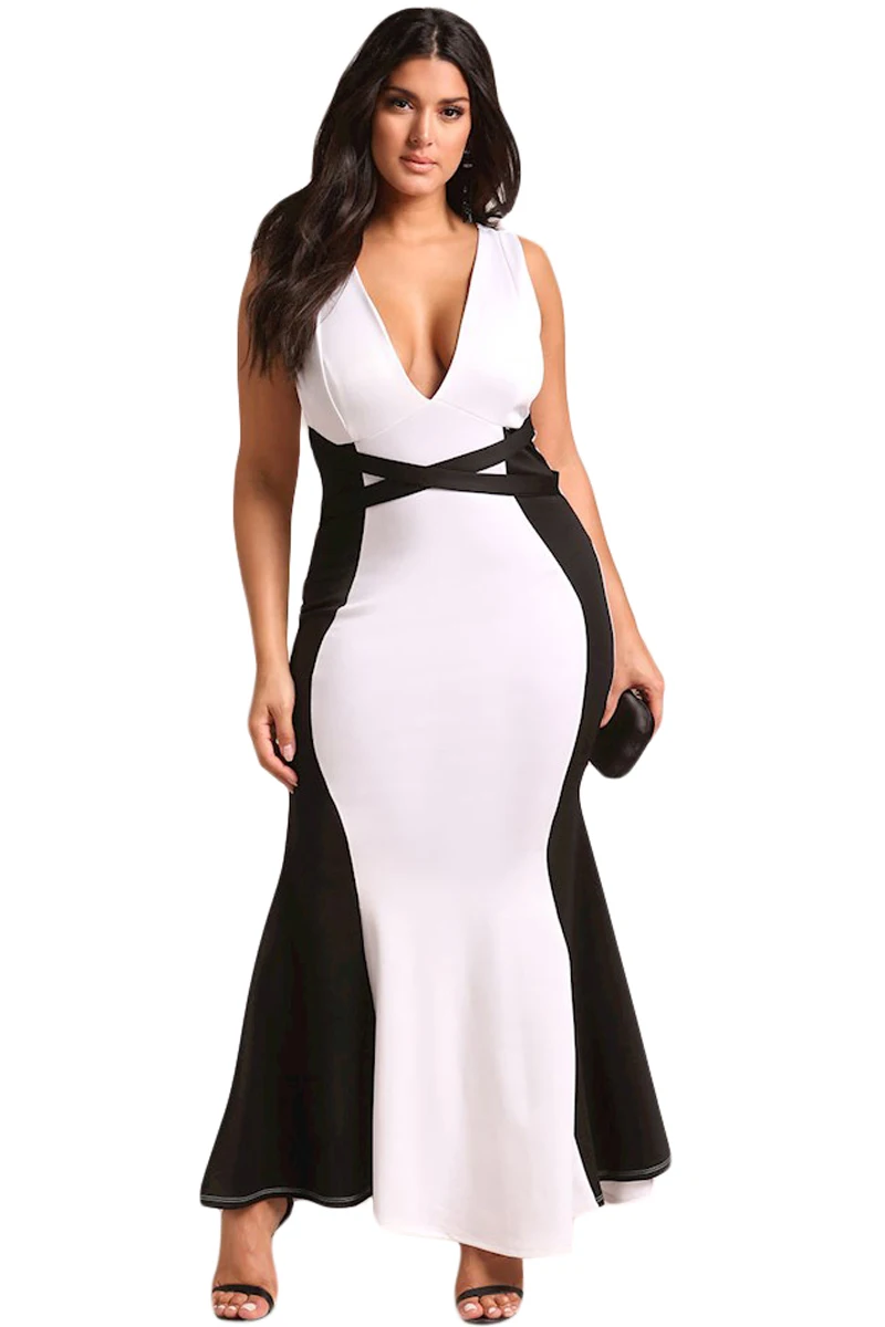 Plus-Size-Color-Block-Cross-Strap-Maxi-Gown-LC610036-1-1
