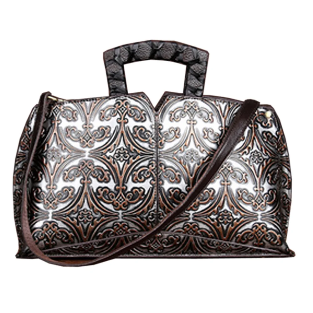 

New Women Vintage Embossed Handbag Genuine Leather First Layer Cowhide Famous Brand Casual Messenger Shoulder Bags Handbags