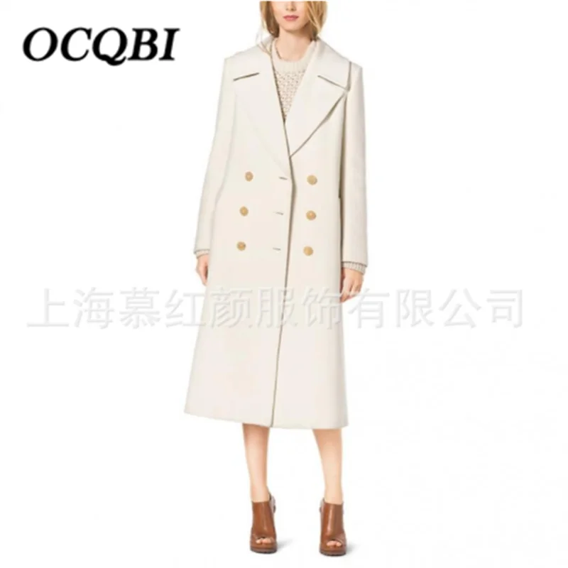 

Winter OL Fashion Elegant Cashmere Double Breasted Coat Korean Style White Womens Plus Size Long Coat