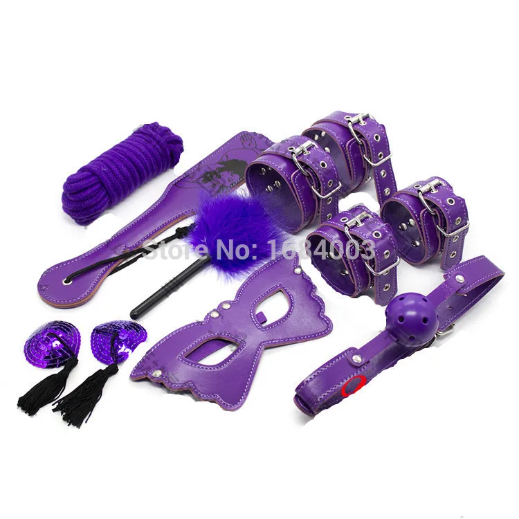 Adult Games 8 in 1 Bandage Set Kit Rope Ball Gag Cuffs Whip Collar Blindfold Adult Sex Toy adult games 8 in 1 pink bondage kit set neck collar whip ball gag handcuffs rope eye mask fur sex fetish toy