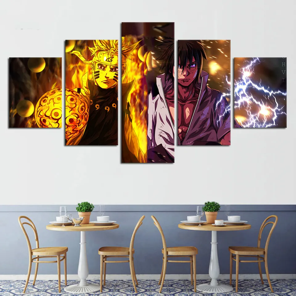 HD Printed Canvas Picture Wall Art 5 Pieces Animation Characters Naruto Sasuke Painting Posters Modern Home Decoration Framework