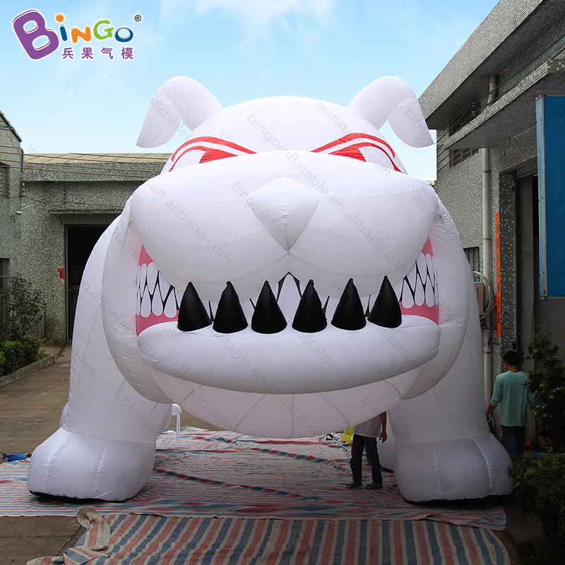 Customized white 6M tall giant inflatable bulldog promotional digital