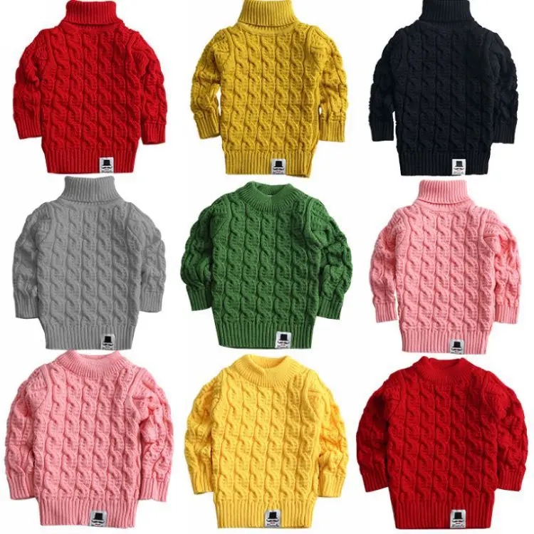 

Children's Clothes Autumn Winter New Classic Linen Blouse Pure Color High Collar Long Sleeve Sweater