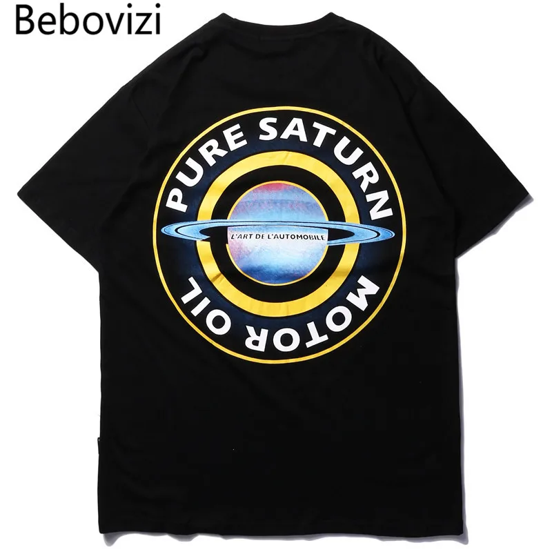 

Bebovizi Men Pure Saturn Printed Tops Tees 2019 Streetwear Hip Hop T-shirt Casual Summer Fashion Short Sleeve Tshirts Back Print