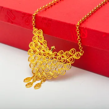 

African Gold Color Necklaces for Women Peacock Pendant Necklace Collier Femme Choker Wedding Bridal Jewelry Accessories Bijoux