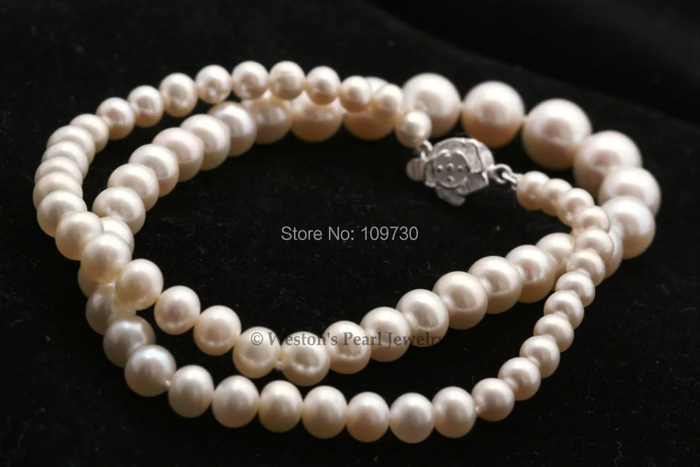

Jewelry 002840 AA GRADE 7" NATURAL WHITE GRADUATED CULTURED FRESHWATER PEARL NECKLACE SILVE