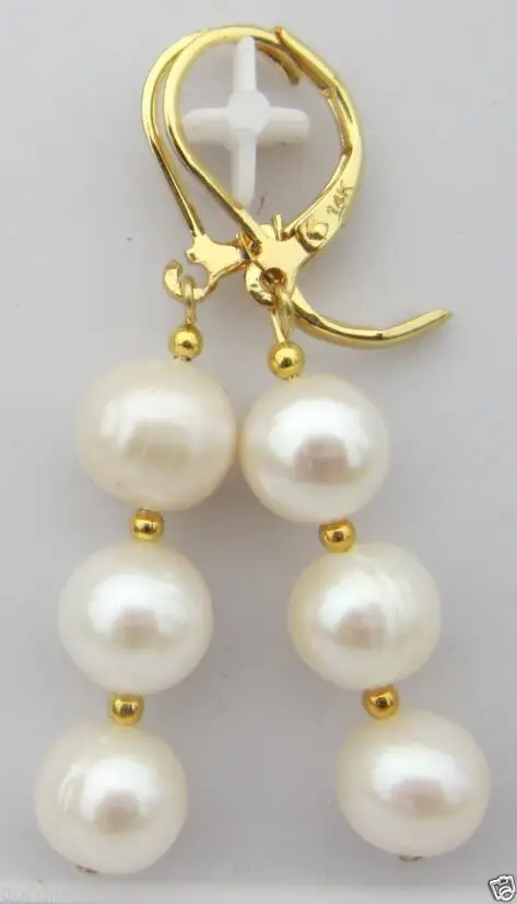 

HOT AAA 9-10mm PERFECT SOUTH SEA WHITE PEARL EARRINGS 14k/20 SOLID GOLD MARKED